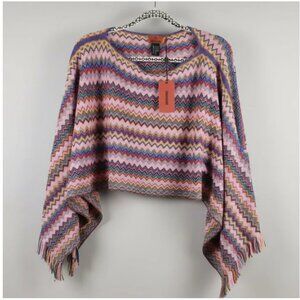 Missoni Poncho Wrap Chevron Zigzag Fringed Wool Blend Pink Blue Yellow